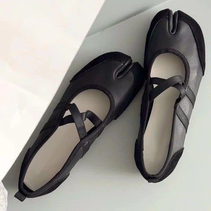 Split-Toe Casual Ballet Flats Shoes Women Pu Leather Cross Band Mary Janes Shoes Spring Autumn Streetwear Elegant Loafers New