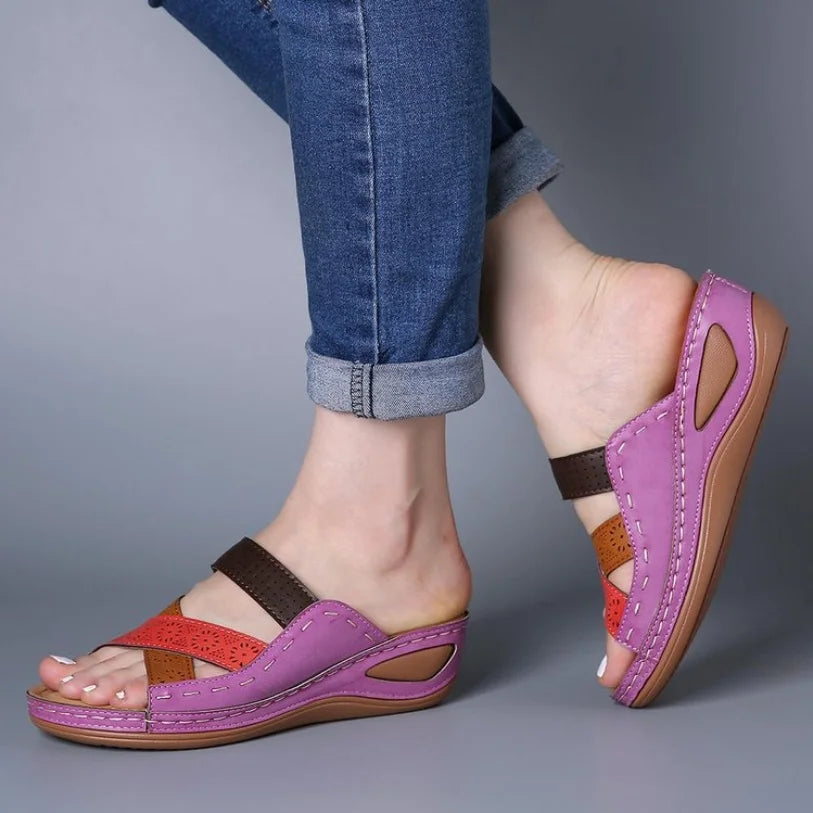 Summer Women Wedge Sandals Premium Orthopedic Open Toe Slippers Vintage Anti-Slip Leather Casual Female Platform Retro Shoes