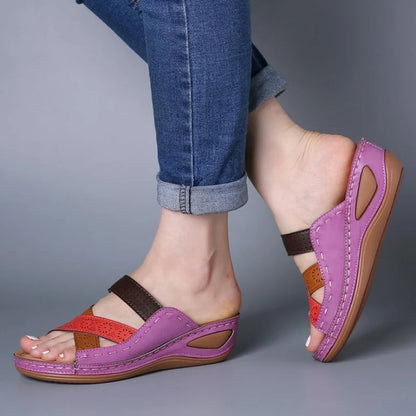 Summer Women Wedge Sandals Premium Orthopedic Open Toe Slippers Vintage Anti-Slip Leather Casual Female Platform Retro Shoes
