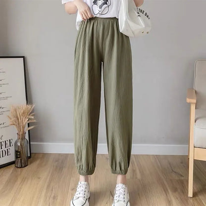 Women Casual Loose Cozy Harem Pants for 2026 New Summer Elastic Waist Beach Linen Pants Solid Color All-match Lantern Trousers