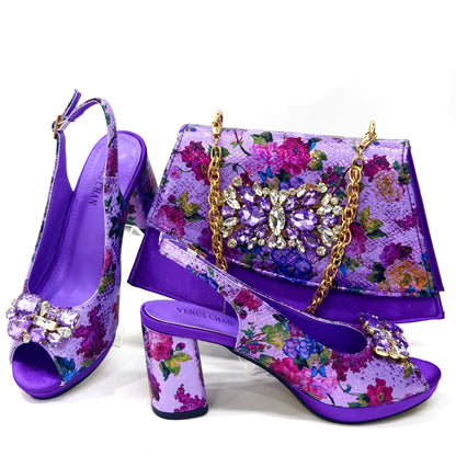 Venus Chan Italian Sandals and Bags Matching Set 2024 Women Heel Party for Gold Colour Wedding Bigger Size Thick Heel Shoes