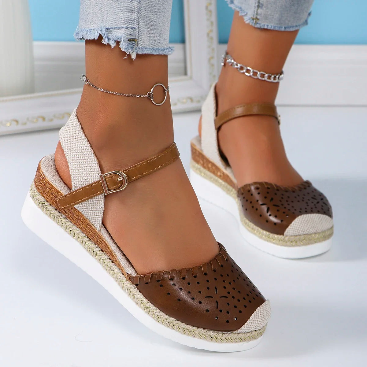 Women Closed Toe Wedge Sandals Fashion Espadrilles Platform Sandals Summer Buckle Strap Gladiator Shoes Woman Sandalias De Mujer