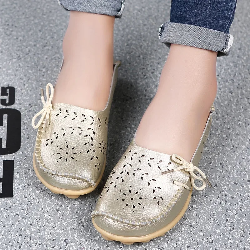Women Shoes Leather Ballet Flats Zapatos Mujeres 2026 Trend Loafers Women's Summer Shoes Casual Flats Breather Summer Footwear