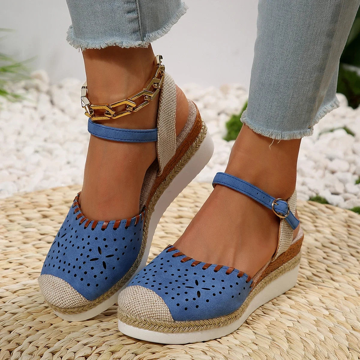 Women Closed Toe Wedge Sandals Fashion Espadrilles Platform Sandals Summer Buckle Strap Gladiator Shoes Woman Sandalias De Mujer