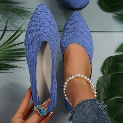 Pointed Toe Flat Shoes Women Office Boat Solid Color Knitted Slip on Shoes Casual Breathable Ballet Flats Women Shoes Loafers