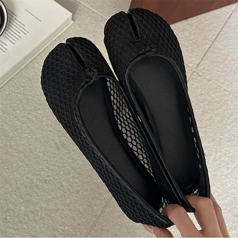 Summer Hollow Out Mesh Split Toe Women Tabi Ballet Flats Comfortable Walking Loafers Casual Ladies Dance Shoe Zapatos De Mujer