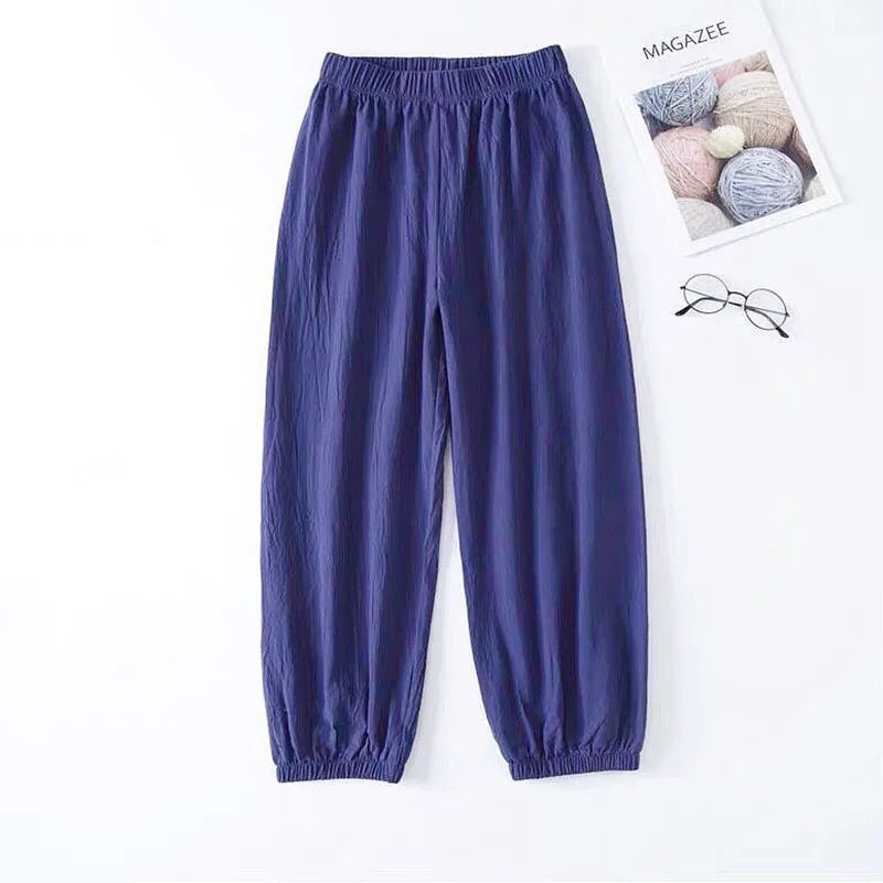 Women Casual Loose Cozy Harem Pants for 2026 New Summer Elastic Waist Beach Linen Pants Solid Color All-match Lantern Trousers