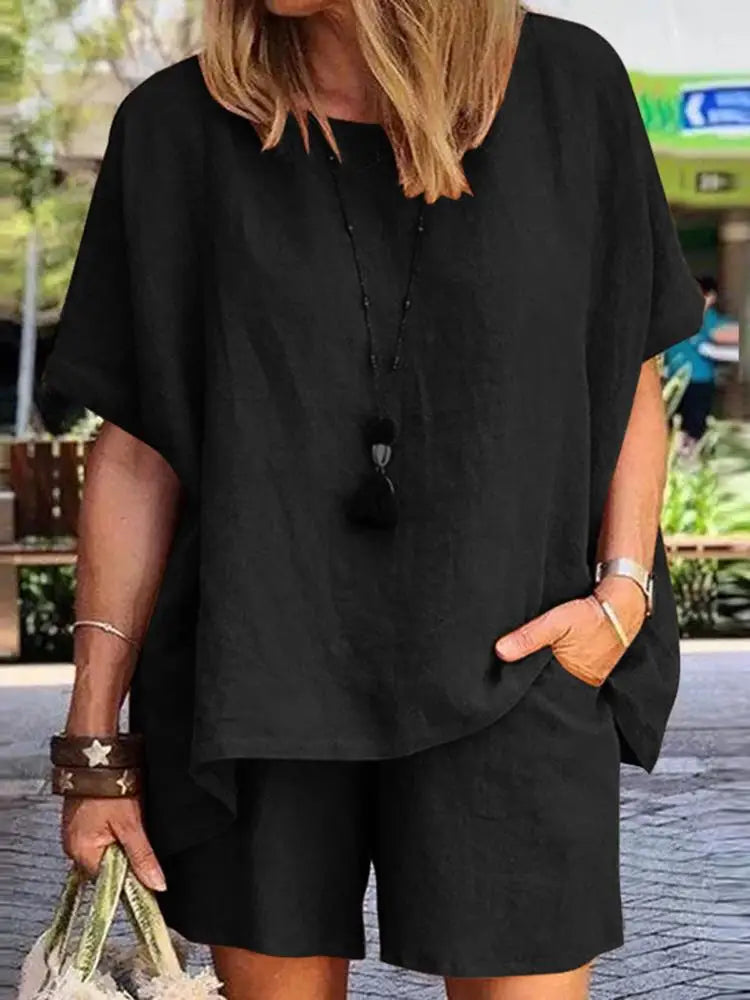 ZANZEA 2024 Summer Two Piece Women Tracksuit Causal Shorts Suits Short Sleeve Shirt Tops Loose Matching Set Oversized Outfits