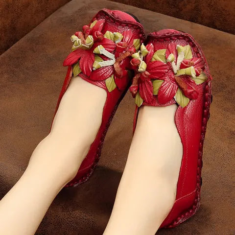Brand Luxury Genuine Leather Loafer Shoes Women's Retro Flats Vintage Moccasins Ladies Ballet Flats Slip On Shallow Shoes