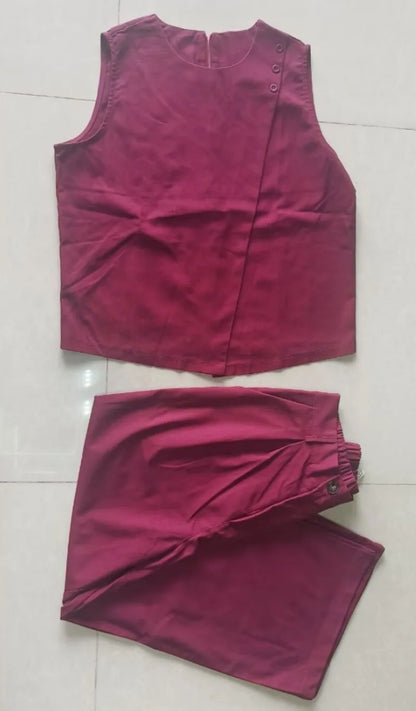 Summer New Linen Pants Suit Korean Fashion 2 Piece Set Women O Neck Sleeveless Vest Loose Wide Leg Pants Sets