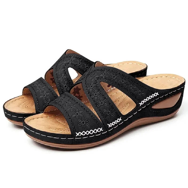 Summer Women Wedge Sandals Premium Orthopedic Open Toe Sandals Vintage Anti-Slip Leather Casual Female Platform Retro Shoes New
