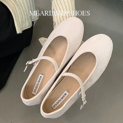 Original Shoes Ballet Flats Stylish suede leather Women's Mary Jane Ballet Shoes Laofers Casual Soft Leather Comfortable Flat
