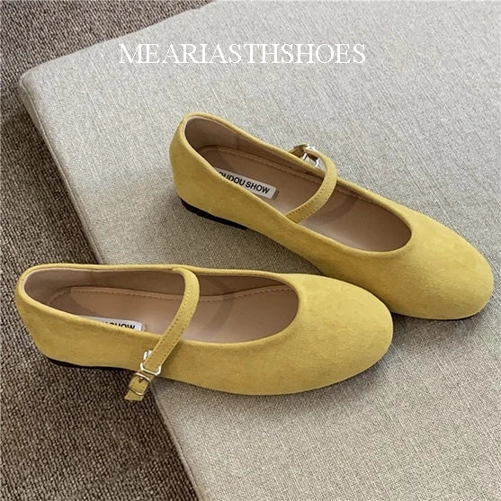 Original Shoes Ballet Flats Stylish suede leather Women's Mary Jane Ballet Shoes Laofers Casual Soft Leather Comfortable Flat