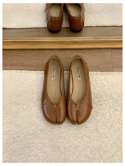 Spring Split Toe Women Ballet Flats Fashion Tabi Shoes Causal Slip On Loafer Ladies Pleated Leather Espadrilles Zapatillas Mujer