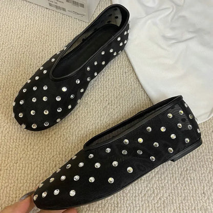 Fashion Crystal Women Ballet Flats Mesh Dance Flat Shoes Casual Driving Walking Loafers Espadrilles Ladies Slip-on Lazy Shoes
