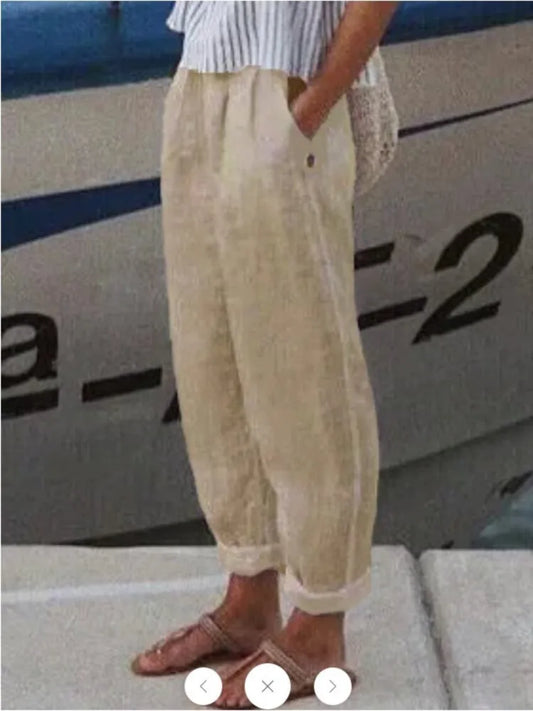 Autumn Casual Women's Trousers Comfortable Solid Cotton Linen Pants For Women 2024 Spring Fashion Daily Side Pocket Pants Female