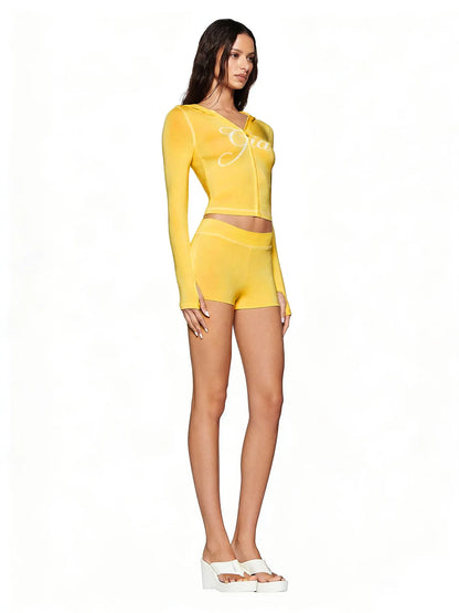 Fitness Women 2 Piece Set Zipper Fly Sweatshirt Skinny Biker Shorts Matching Set 2025 Summer Streetwear Sporty Workout Tracksuit