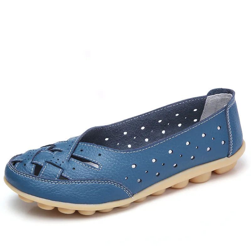 Women Flats Genuine Leather Fashion Soft Shoes Women Hollow Designer Shoes Slip On Ballet Flats Oxford Shoes Woman Plus Size