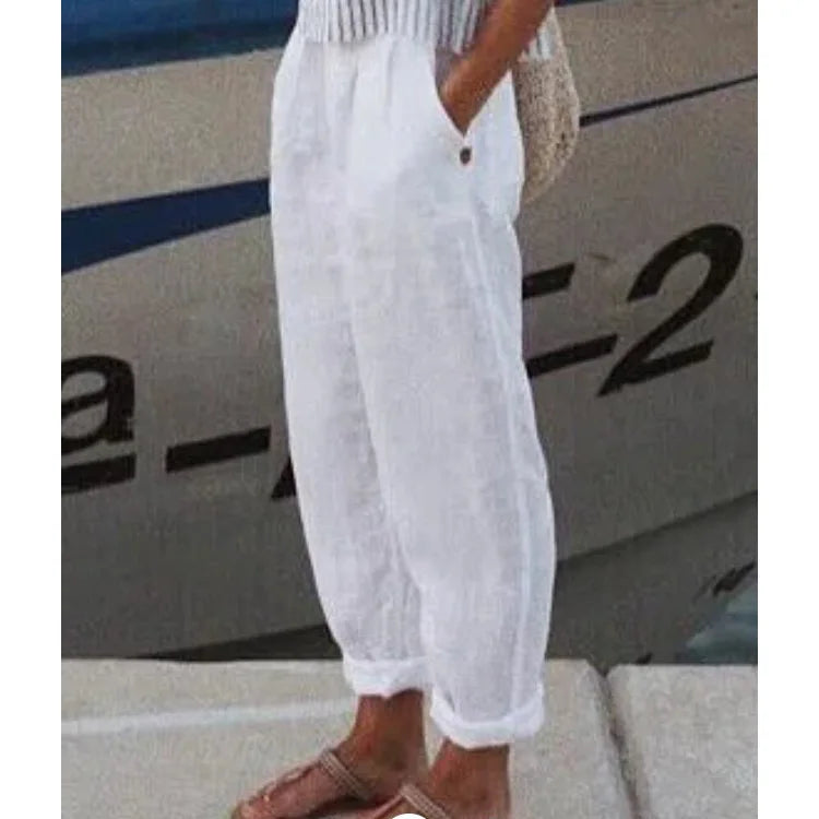 Autumn Casual Women's Trousers Comfortable Solid Cotton Linen Pants For Women 2024 Spring Fashion Daily Side Pocket Pants Female