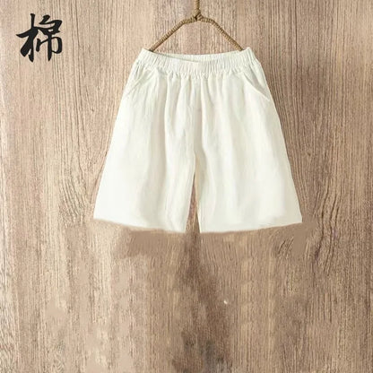 Women's Loose Cotton Linen Pants High Waist Nine Points Slimming Casual Harlan Pants Breathable Thin Linen Material