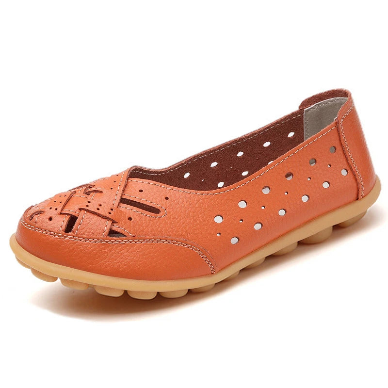 Women Flats Genuine Leather Fashion Soft Shoes Women Hollow Designer Shoes Slip On Ballet Flats Oxford Shoes Woman Plus Size