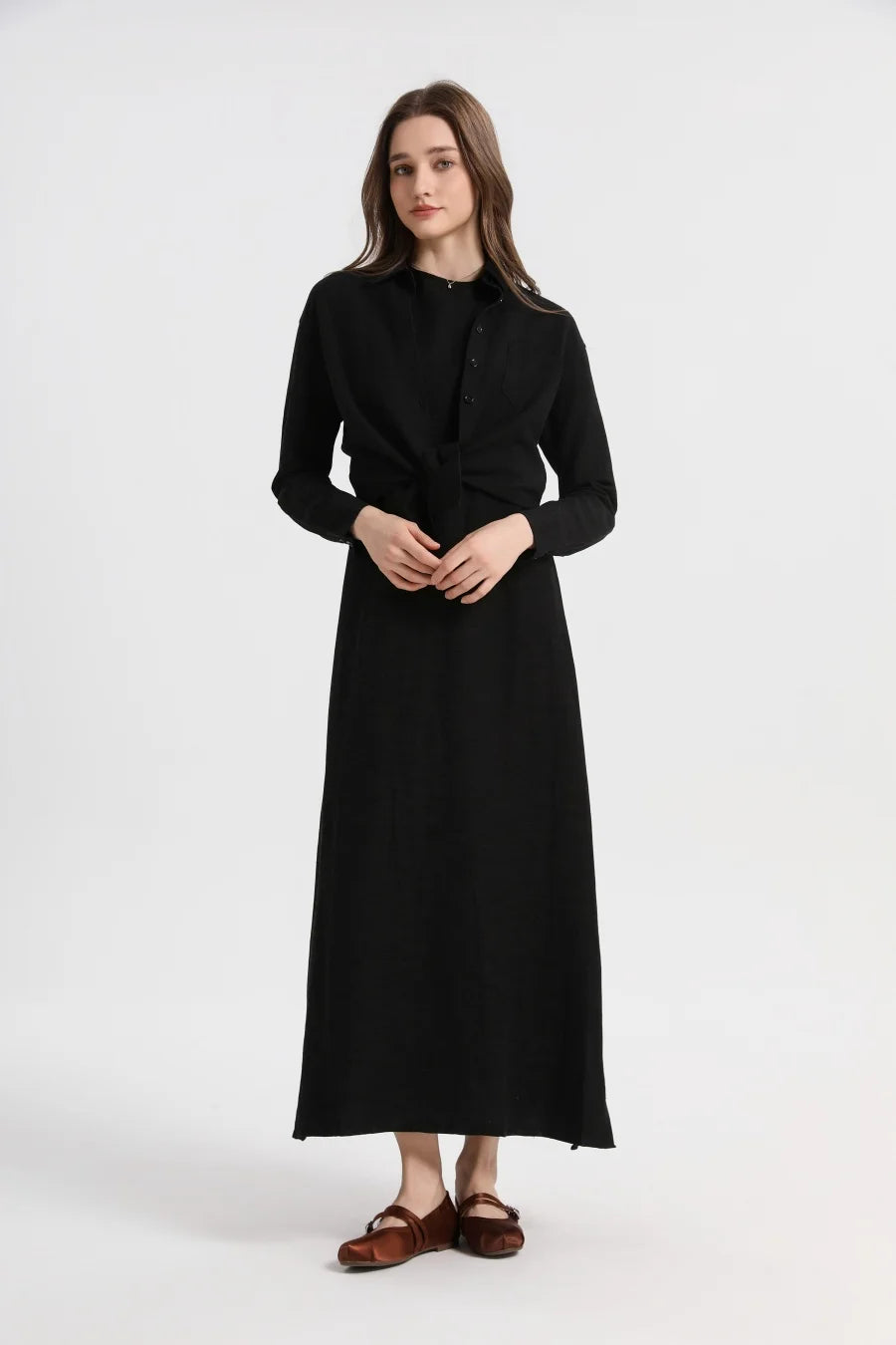 AS 2025 linen shirt + dress matching  set high quality nature linen with Breathable fabric