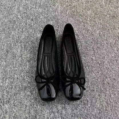 2026 New Women's Patent Leather Bow Ballet Flats, Square Toe Soft Sole Slip-on Casual Shoes for Spring Summer