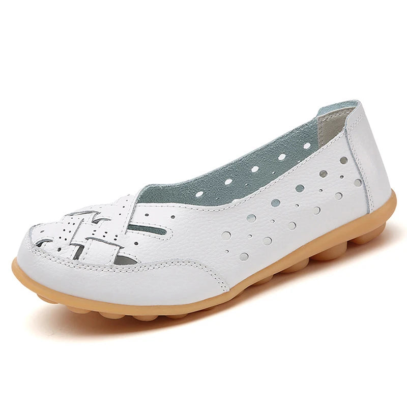Women Flats Genuine Leather Fashion Soft Shoes Women Hollow Designer Shoes Slip On Ballet Flats Oxford Shoes Woman Plus Size