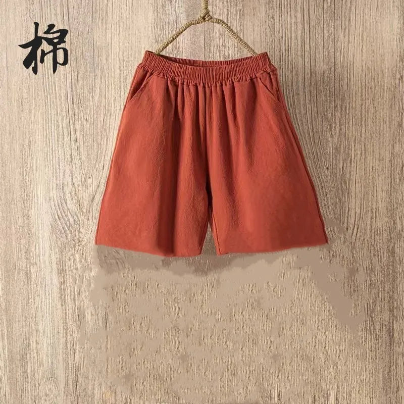 Women's Loose Cotton Linen Pants High Waist Nine Points Slimming Casual Harlan Pants Breathable Thin Linen Material