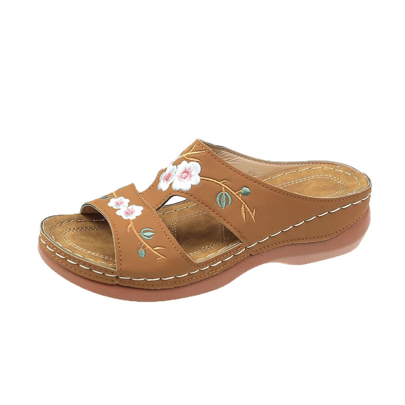 Summer Women Wedge Sandals Premium Orthopedic Open Toe Slippers Vintage Anti-Slip Leather Casual Female Platform Retro Shoes
