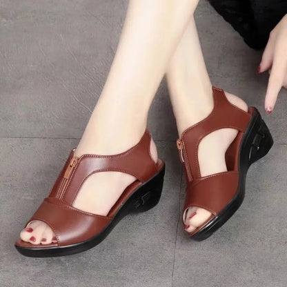 Zipper Wedge Sandals Plus Size 2024 Summer Women Sandals Flat Women Shoes  Ladies Roman Sandals