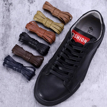 1Pair Quality Flat Waterproof Shoe laces Waxed Cotton Shoelaces Unisex Boots Casual Sneakers Shoelace Leather Laces Shoes