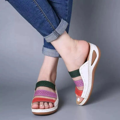 Summer Women Wedge Sandals Premium Orthopedic Open Toe Slippers Vintage Anti-Slip Leather Casual Female Platform Retro Shoes