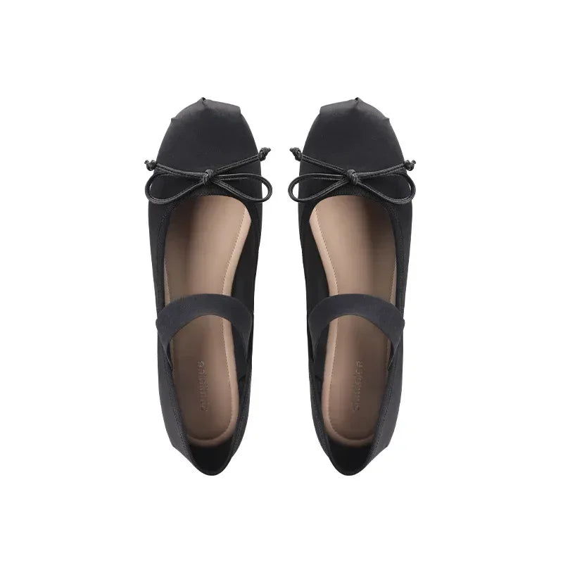 Ballet Flats Women Shoes 44 Mary Jane Shoes Round Toe Women's Shoe Bow Silk Satin Flats Women Shoes Plus Size 33-44 Valentine