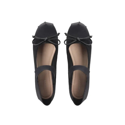 Ballet Flats Women Shoes 44 Mary Jane Shoes Round Toe Women's Shoe Bow Silk Satin Flats Women Shoes Plus Size 33-44 Valentine