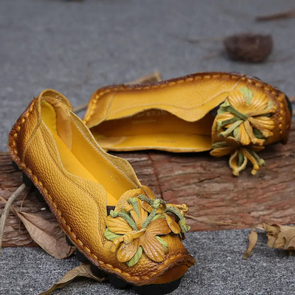 Brand Luxury Genuine Leather Loafer Shoes Women's Retro Flats Vintage Moccasins Ladies Ballet Flats Slip On Shallow Shoes