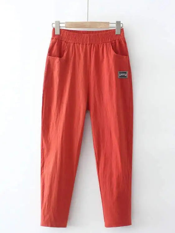 Women's Loose Cotton Linen Pants High Waist Nine Points Slimming Casual Harlan Pants Breathable Thin Linen Material