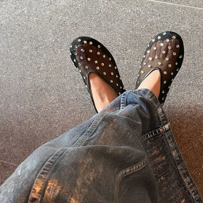 Fashion Crystal Women Ballet Flats Mesh Dance Flat Shoes Casual Driving Walking Loafers Espadrilles Ladies Slip-on Lazy Shoes