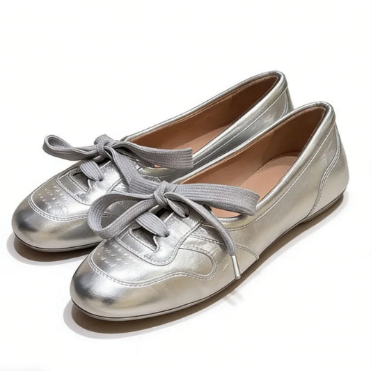 Women's Soft Ballet Flats Lace Up Bow Knot Slip On Loafers Comfortable Walking Round Toe Casual Shoes Spring Summer