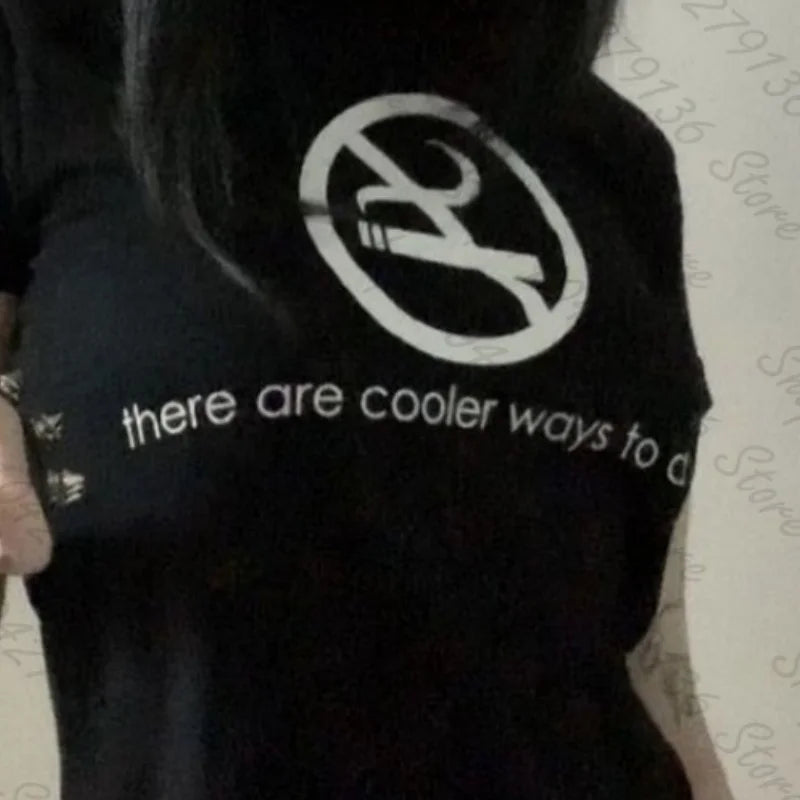 Y2k Style Goth Letter Print Vintage Street Women Grunge T-shirt Clothes Aesthetic 2000s Tops Cute Emo Girl Crop Slim Baby Tee