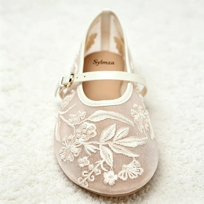 Mesh Embroidery String Bead Brand Women Ballet Flats Fashion Buckle Breathable Mary Jane Shoe Comfort Low Heel Soft Flat Sandals