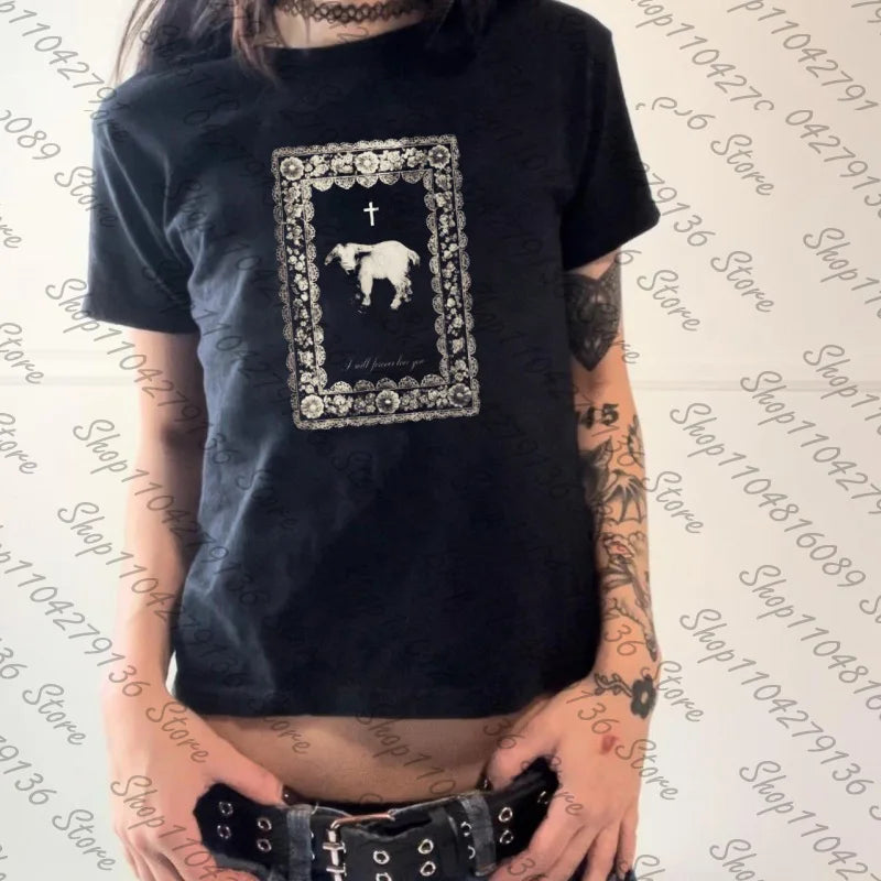 Gothic Harajuku Slim Short Sleeve T-shirt Fashion Summer Fashion Crop Top Streetwear Emo Girl Y2k Style Women's T-shirt Baby Tee