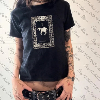 Gothic Harajuku Slim Short Sleeve T-shirt Fashion Summer Fashion Crop Top Streetwear Emo Girl Y2k Style Women's T-shirt Baby Tee