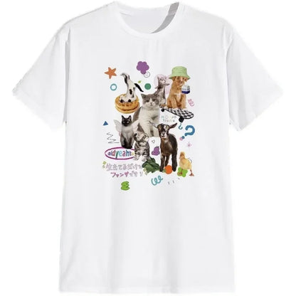 Retro Harajuku Fashion Women Shirt Cute Milk Cat Graphic T-Shirts Oversized Tee Y2k Aesthetic Female Tees Streetwear Tops